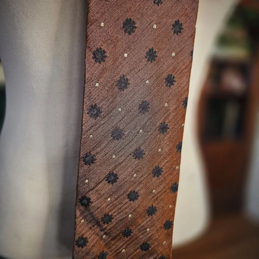 Structure Silk Tie Vintage 90s Brown Floral Geometric Made in USA Mens Necktie